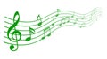 Green music notes background, musical notes - vector